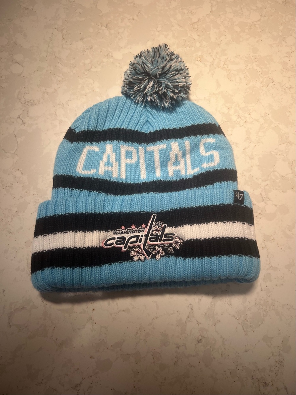 47 Kids Capitals Pom Beanie - Light Blue/Black/White
